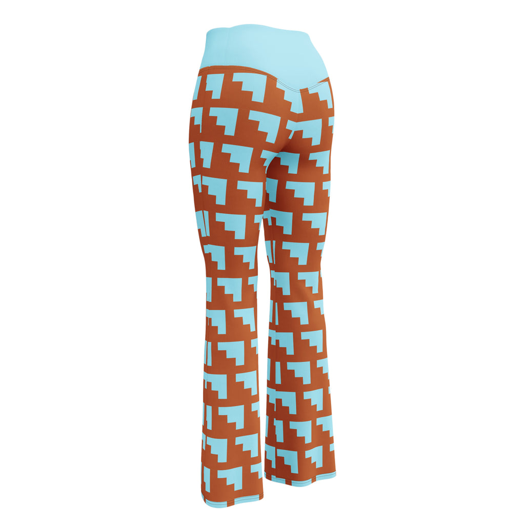 Legging évasé bleu clair avec motif géométrique marron, vue arrière