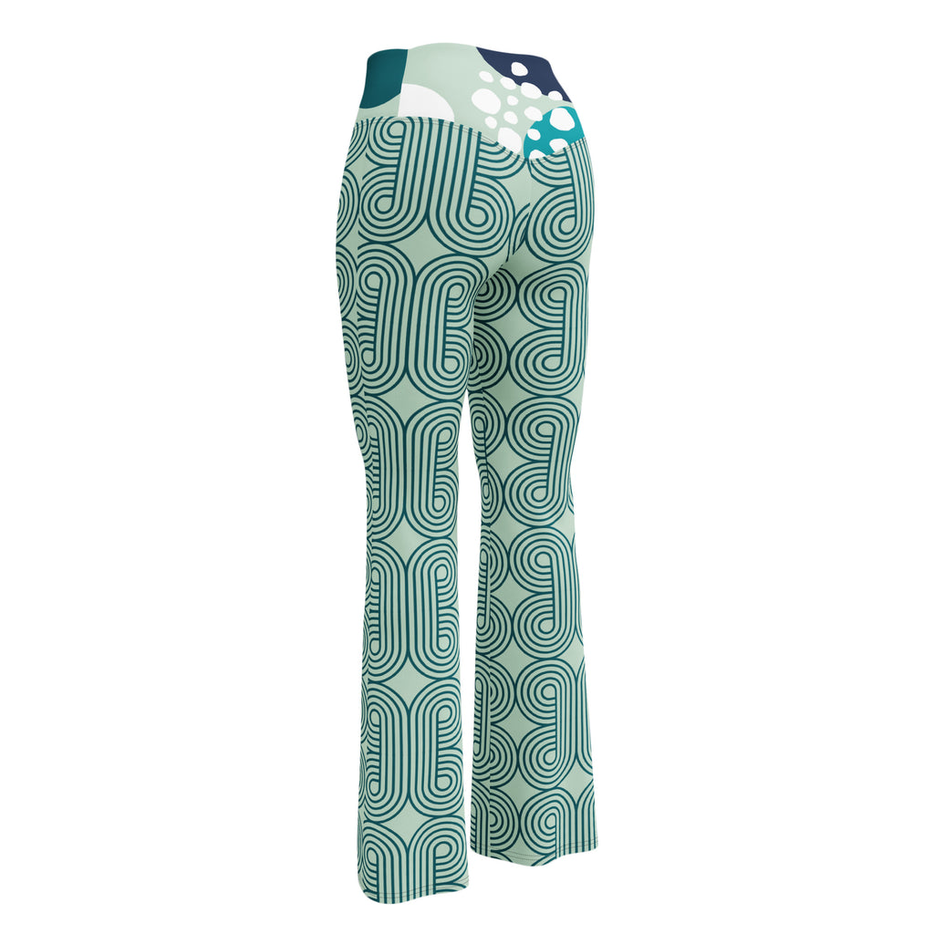 Legging évasé vert à motif ondulé, coupe évasée au genou