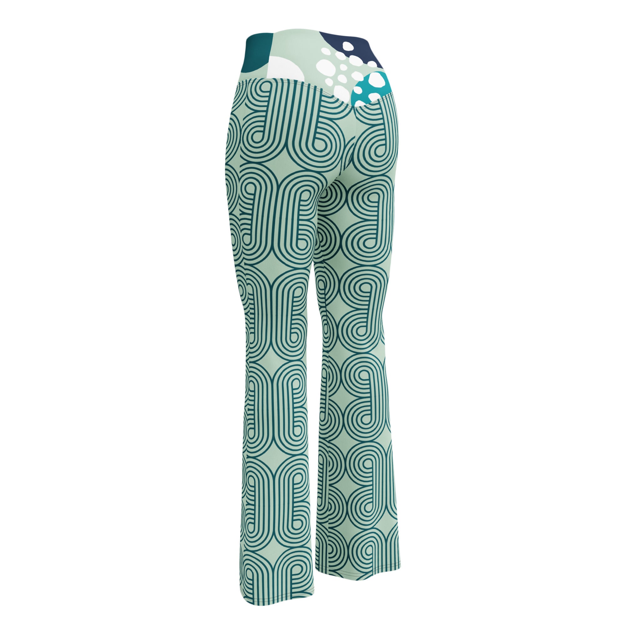 Legging évasé vert à motif ondulé, coupe évasée au genou