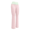 Legging évasé rose pâle, coupe flare, taille vert menthe contrastante