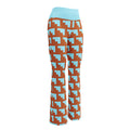 Legging évasé bleu clair avec motif géométrique marron et turquoise, taille droite