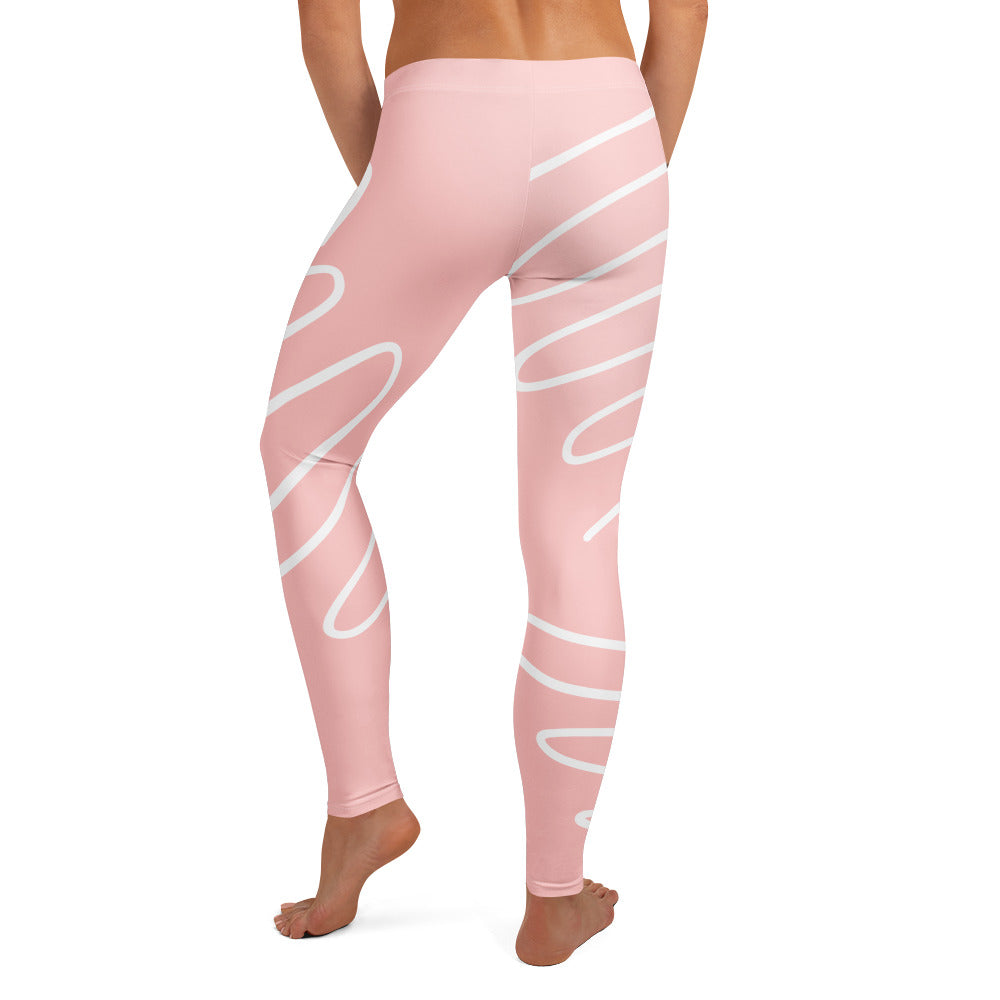 Legging PINKY rose clair, motif abstrait blanc sur toute la jambe