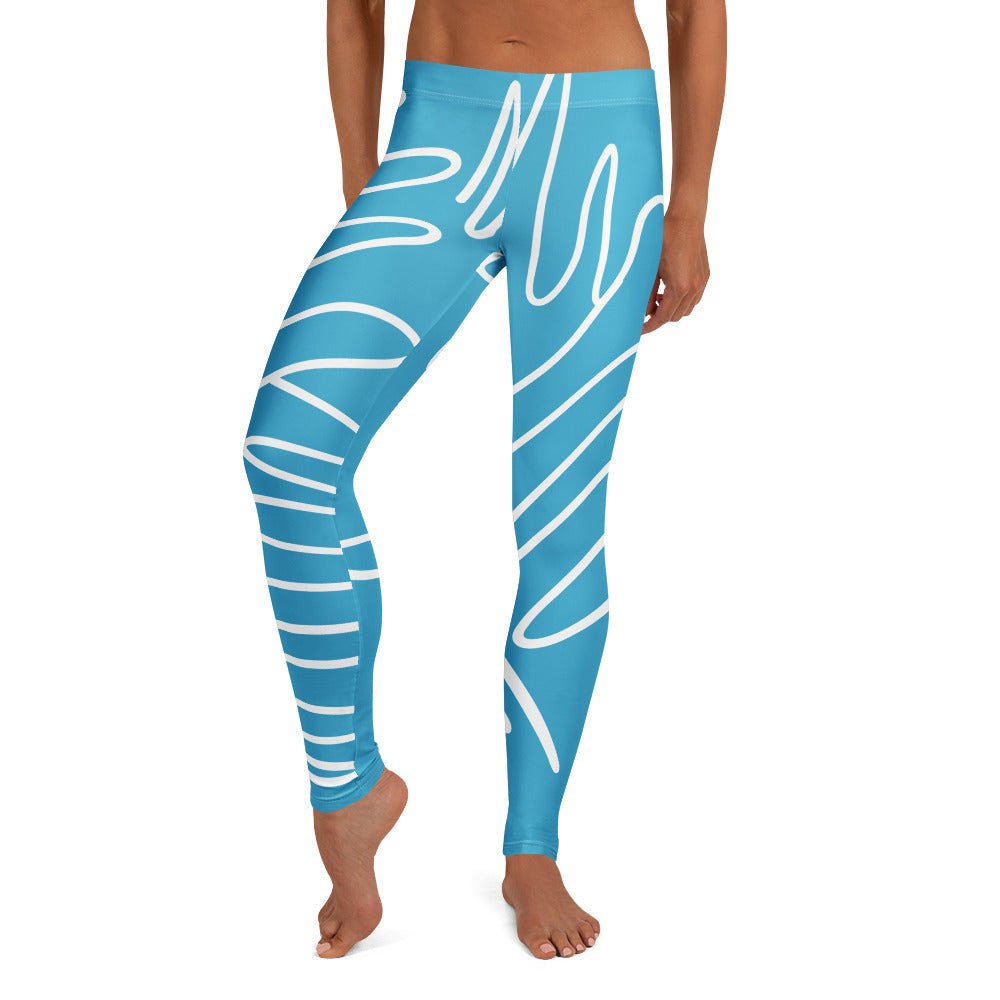 Legging BLUE JEANS bleu clair à motifs blancs stylisés, taille haute, coupe moulante