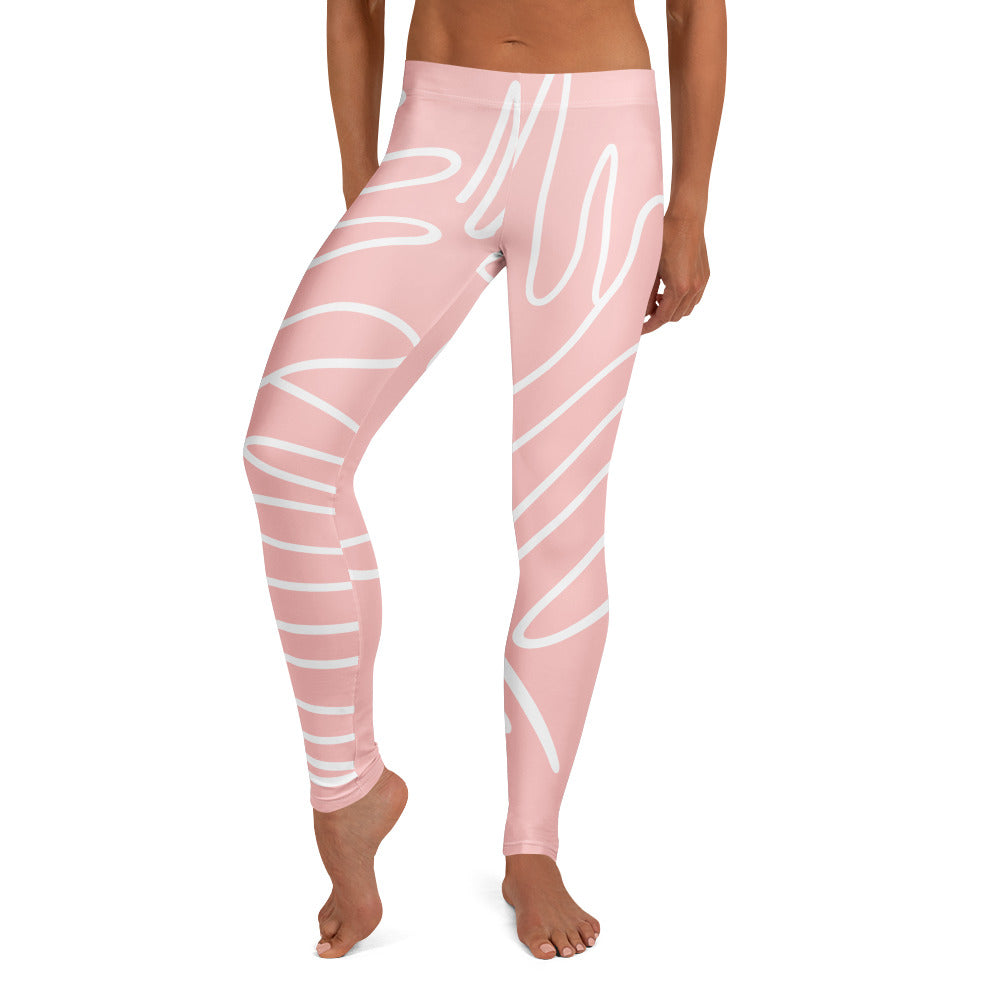 Legging PINKY rose clair avec motifs abstraits blancs, taille haute