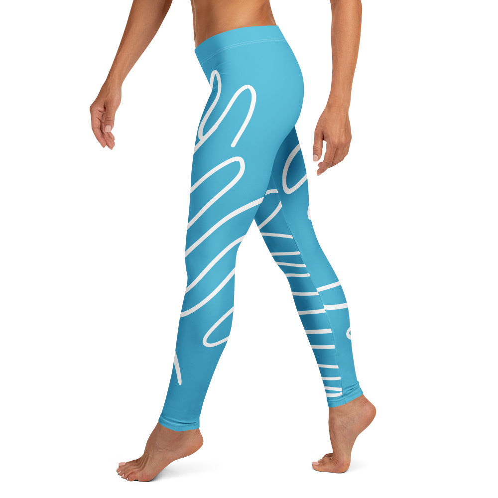 Legging BLUE JEANS bleu clair à motifs blancs, vue de face, jambes longues ajustées