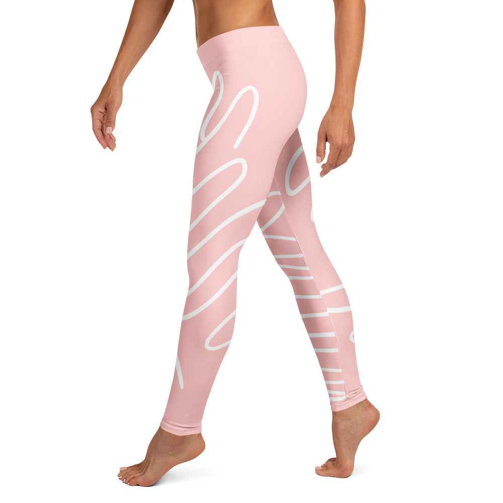 Legging PINKY rose clair à motif graphique blanc, coupe près du corps
