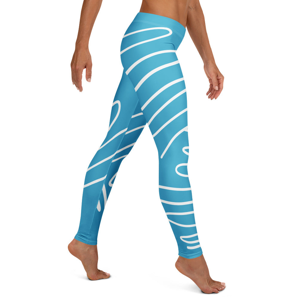 Legging BLUE JEANS bleu clair à motifs blancs, vue de profil, coupe moulante