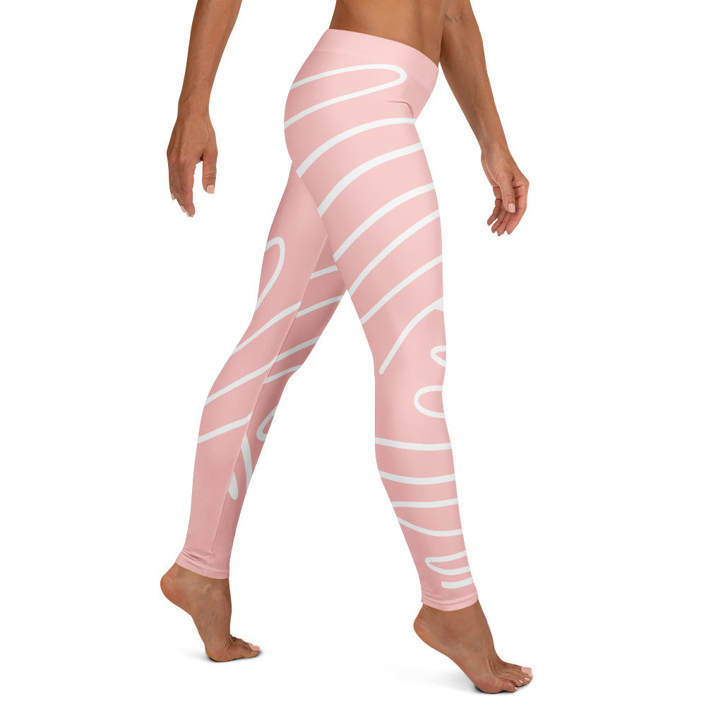 Legging PINKY rose clair avec motifs blancs en diagonales, près du corps