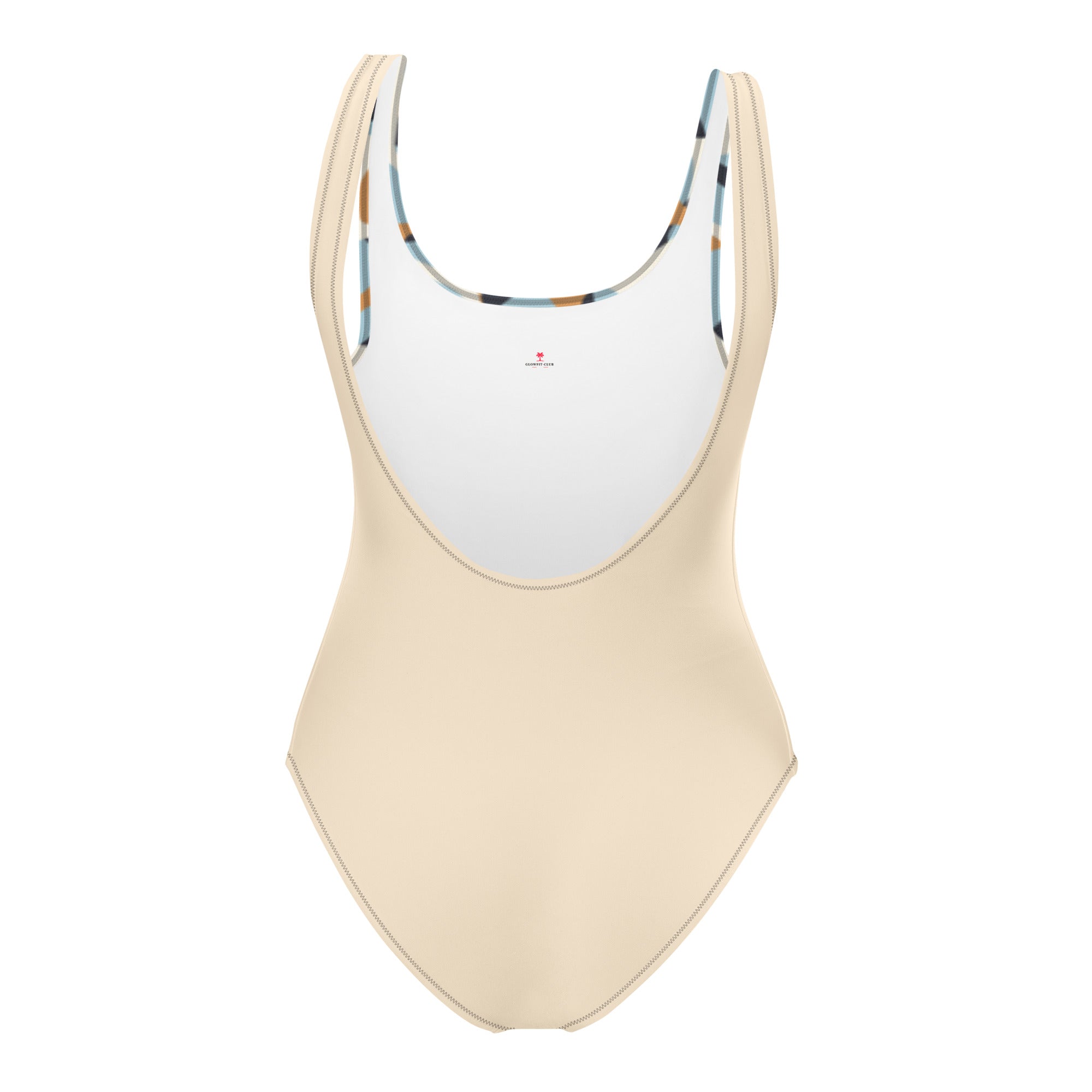 Maillot de bain une pièce uni beige clair, bretelles fines et encolure arrondie
