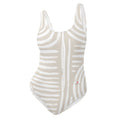 Maillot de bain 1 pièce AFRIKA à bretelles, imprimé beige et blanc, encolure ronde.