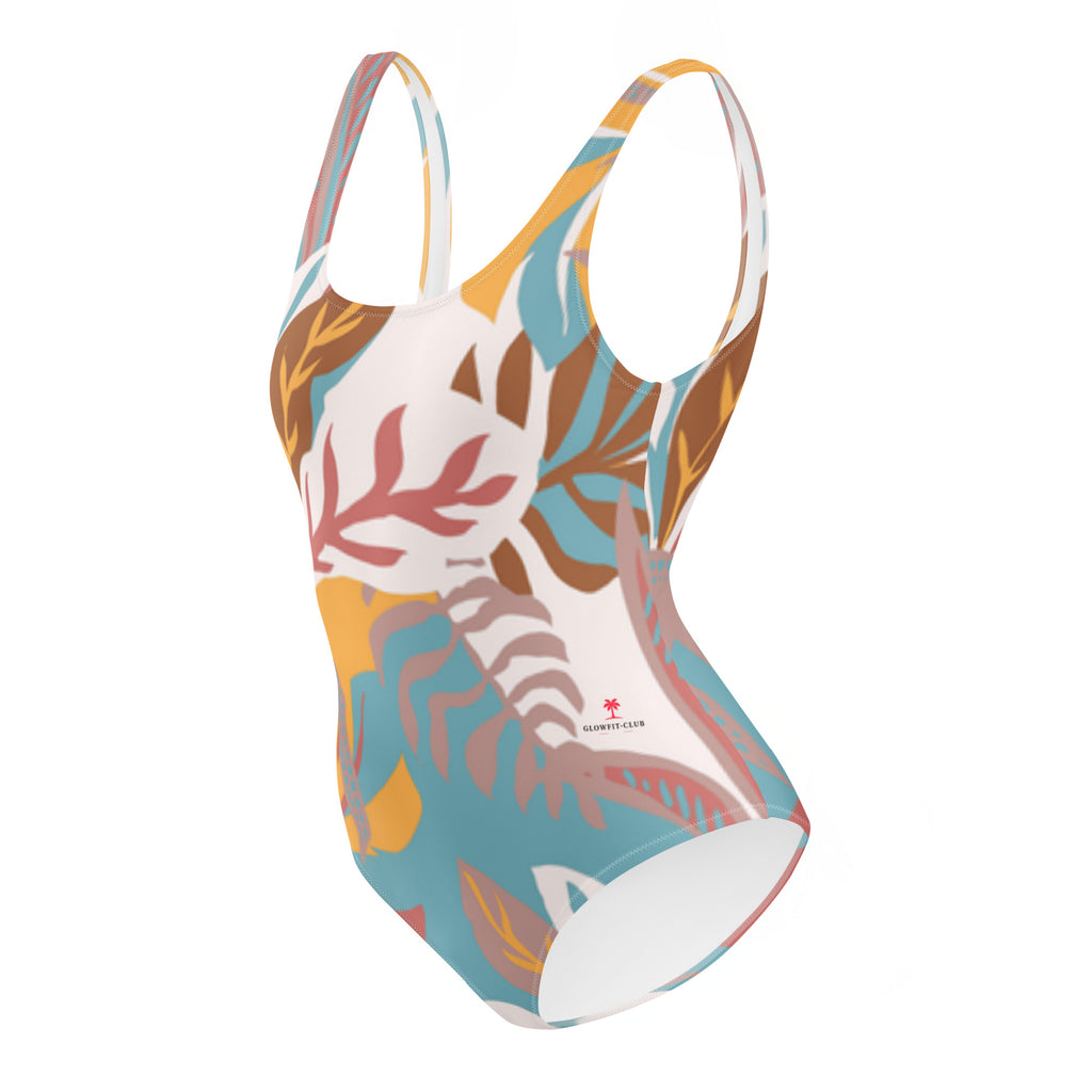 Maillot de bain une pièce CORALIA imprimé feuilles et squelettes, dos échancré multicolore.