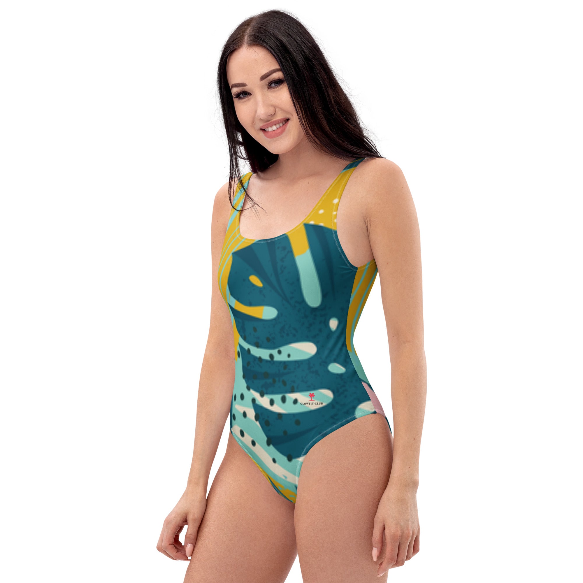 Maillot de bain 1 pièce AZZURA bleu turquoise à motif abstrait vert et jaune