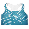 Brassière de sport rembourrée turquoise à motifs blancs, encolure échancrée