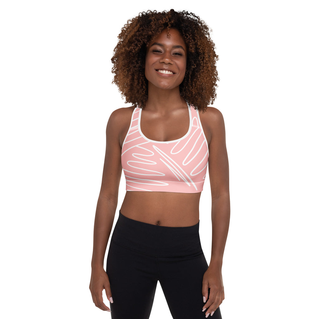 Brassière de sport rembourrée rose et blanc à bretelles avec motif ondulé