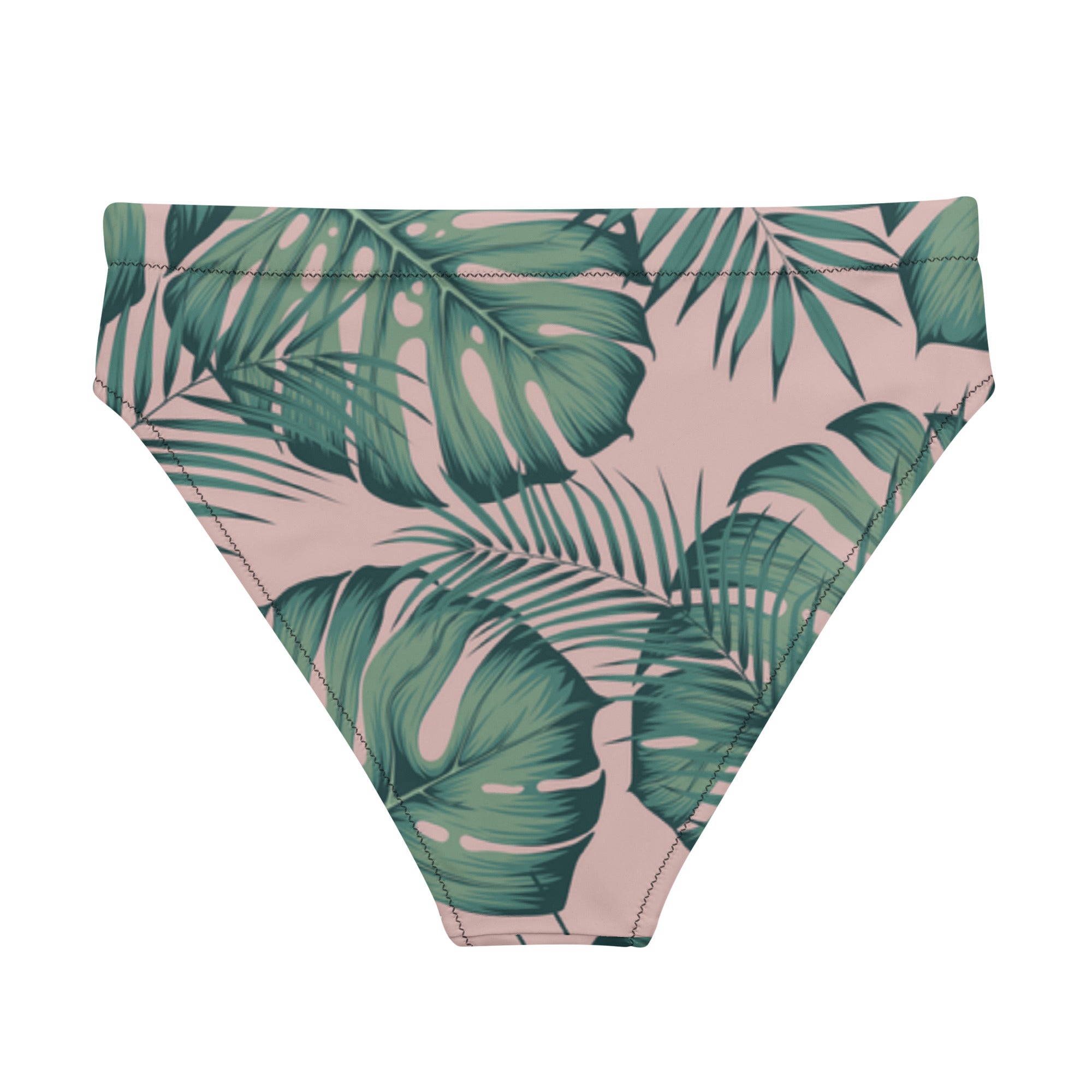 Bas de bikini à motif tropical feuilles vertes et roses