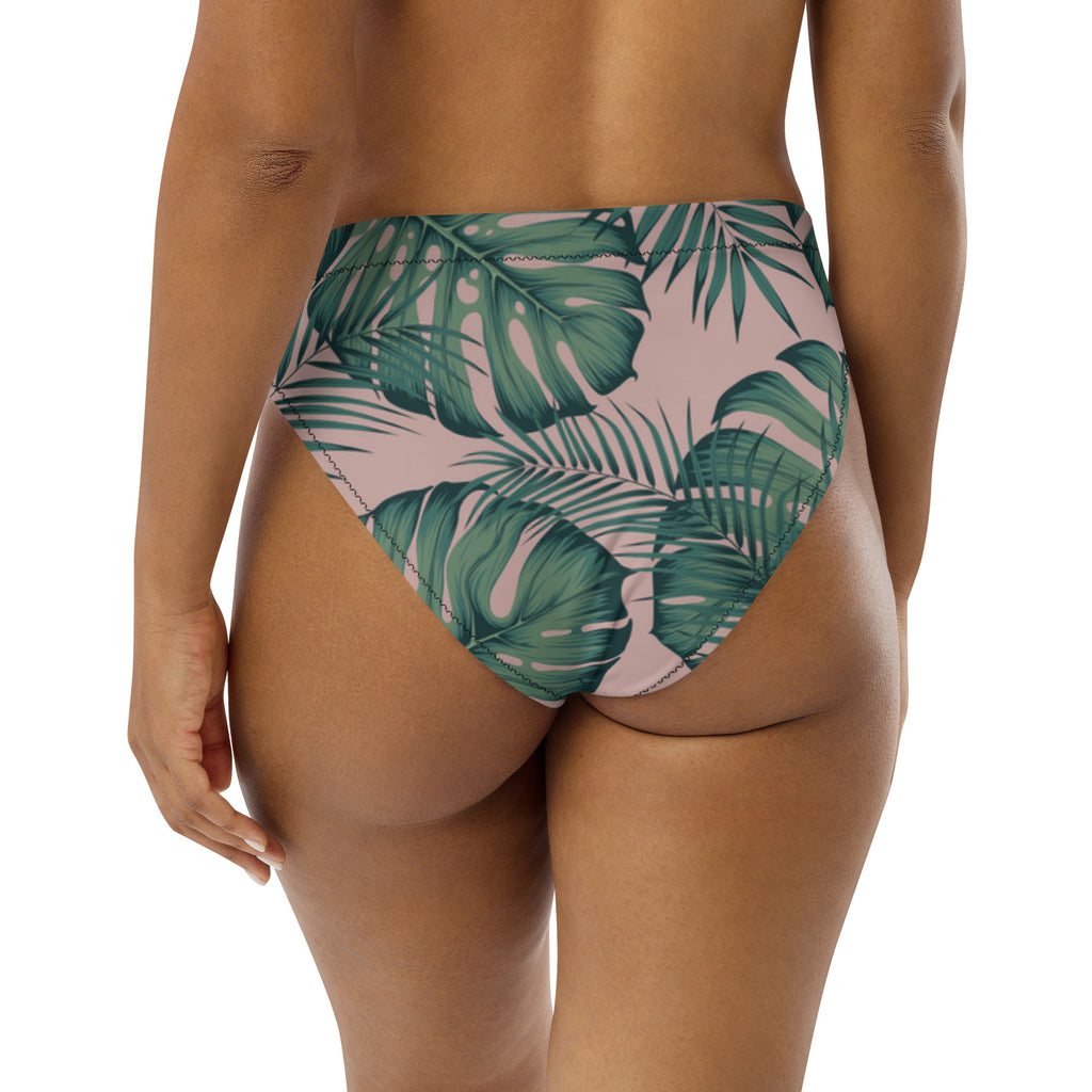 Bas de bikini à motif feuilles tropicales vertes et roses
