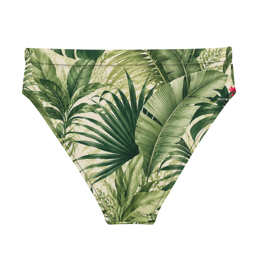 Bas de bikini à imprimé tropical vert et beige, coupe classique
