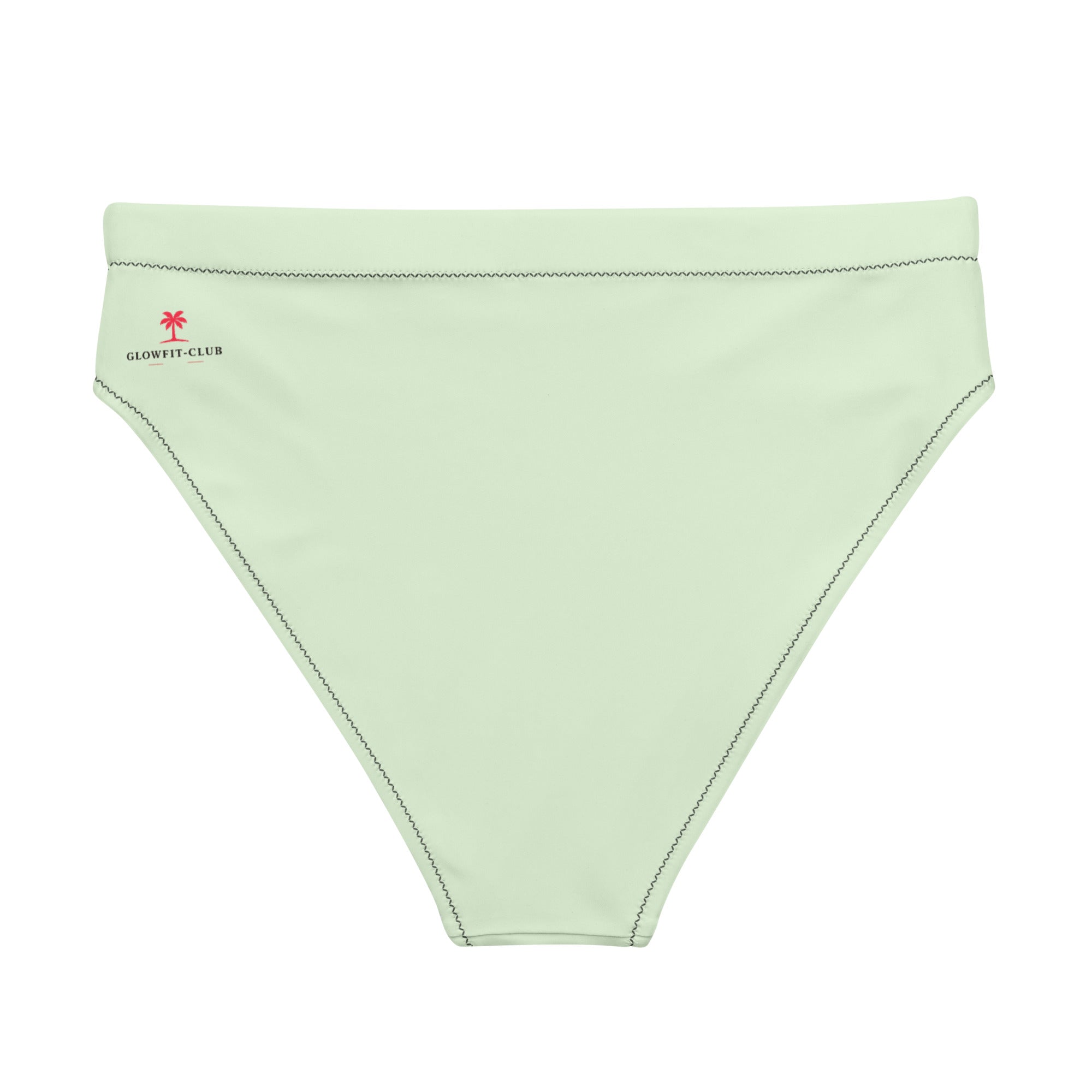 Bas de bikini vert clair échancré, logo Glowfit-Club discret.