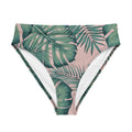 Bas de bikini à motif feuilles vertes sur fond rose clair
