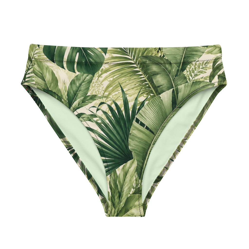 Bas de bikini taille haute à imprimé feuilles de jungle vert sur fond clair