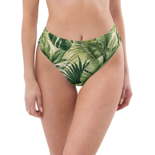 Bas de bikini imprimé feuilles de jungle vert, devant