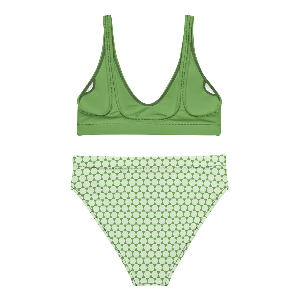 Haut de bikini vert à dos nageur et bas taille haute à motif trèfle