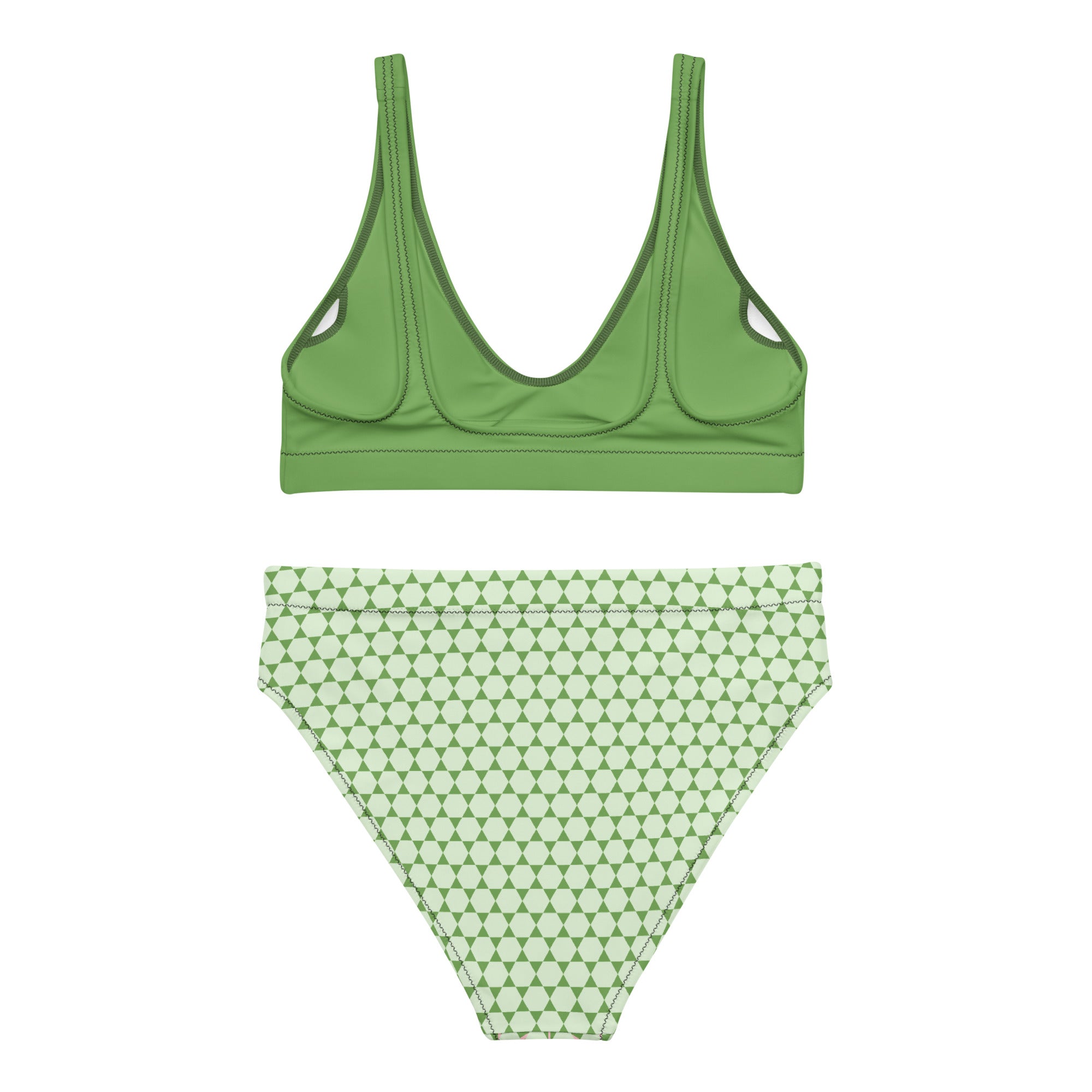 Haut de bikini vert à dos nageur et bas taille haute à motif trèfle