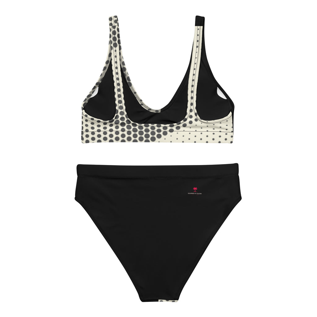 Bikini noir et blanc : haut triangle à pois Art déco et bas taille haute assorti
