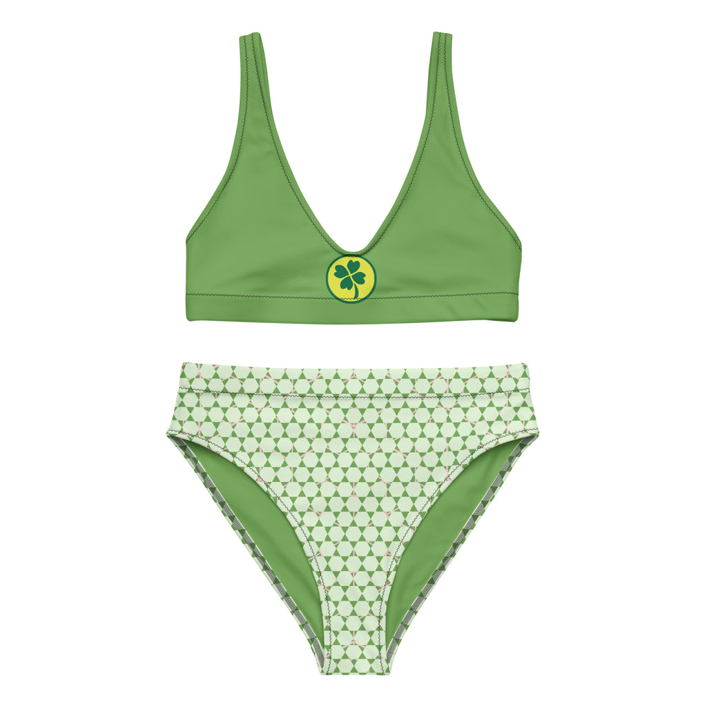 Ensemble de bikini vert à motif trèfle, haut brassière et bas taille haute
