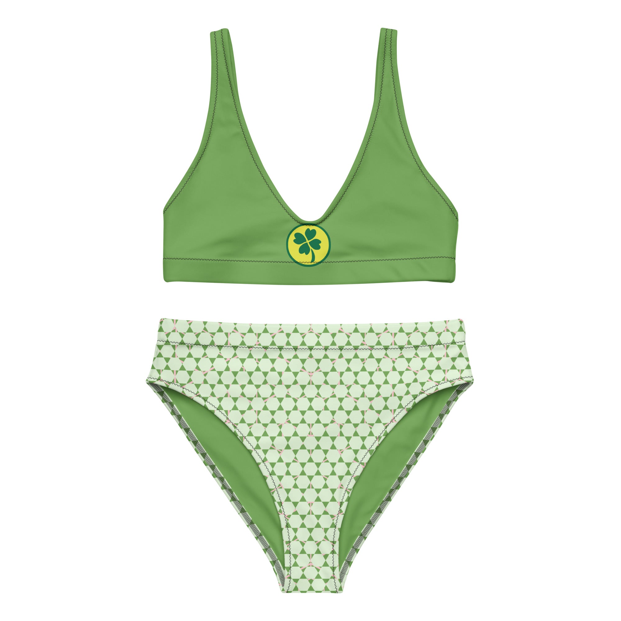 Ensemble de bikini vert à motif trèfle, haut brassière et bas taille haute