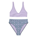 Ensemble de bikini: haut lilas uni et bas taille haute bleu à motifs graphiques