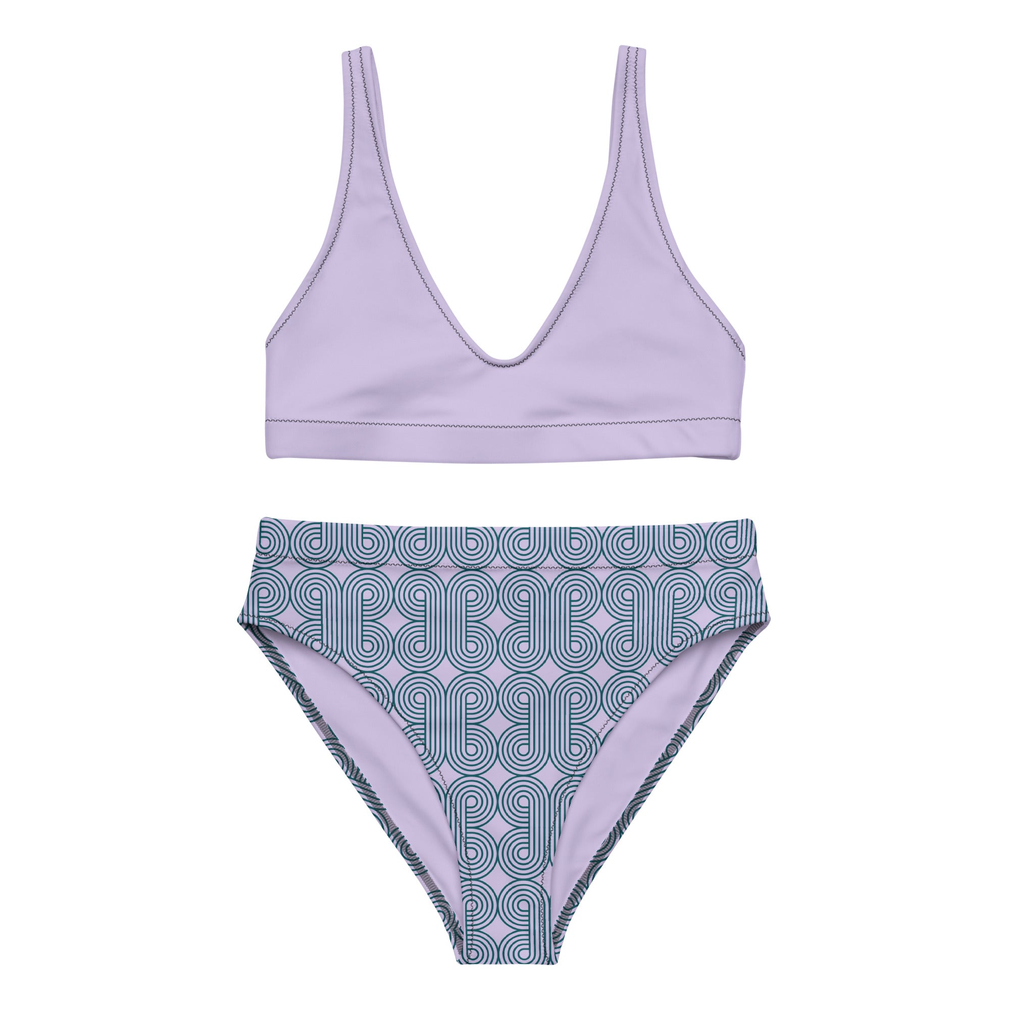 Ensemble de bikini: haut lilas uni et bas taille haute bleu à motifs graphiques