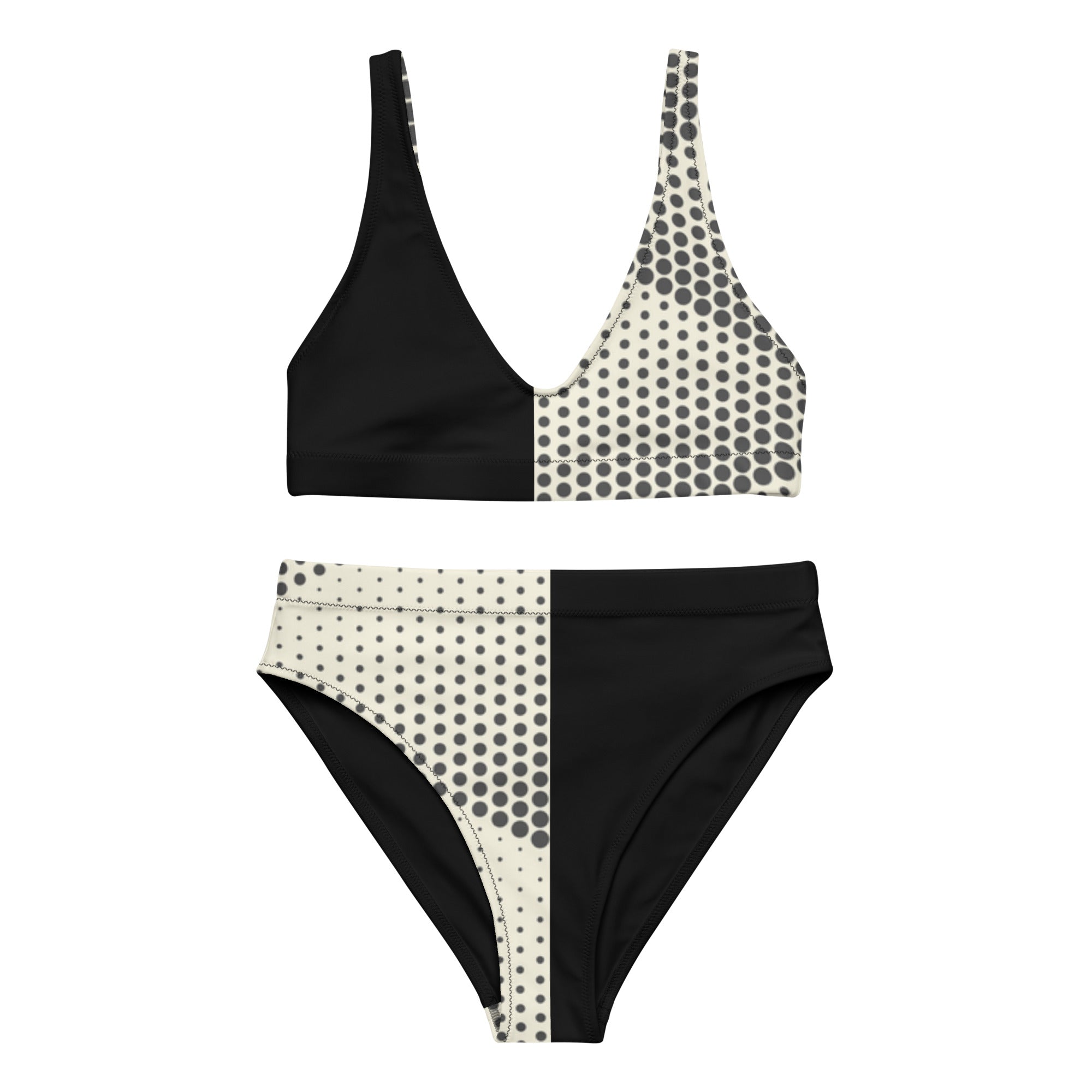 Bikini GALUCHAT noir et blanc : haut triangle à bretelles et bas taille haute Art déco