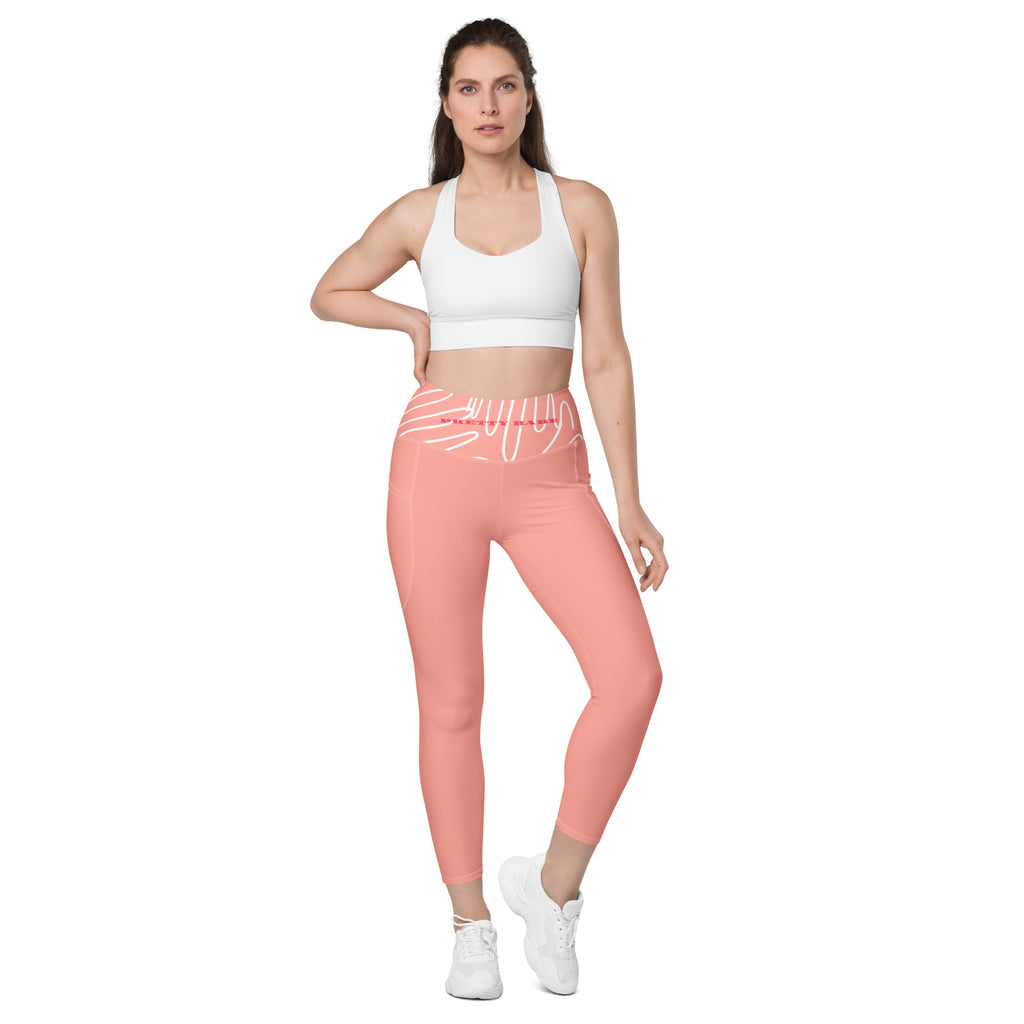 Leggings rose 7/8, taille haute et poche latérale, portés