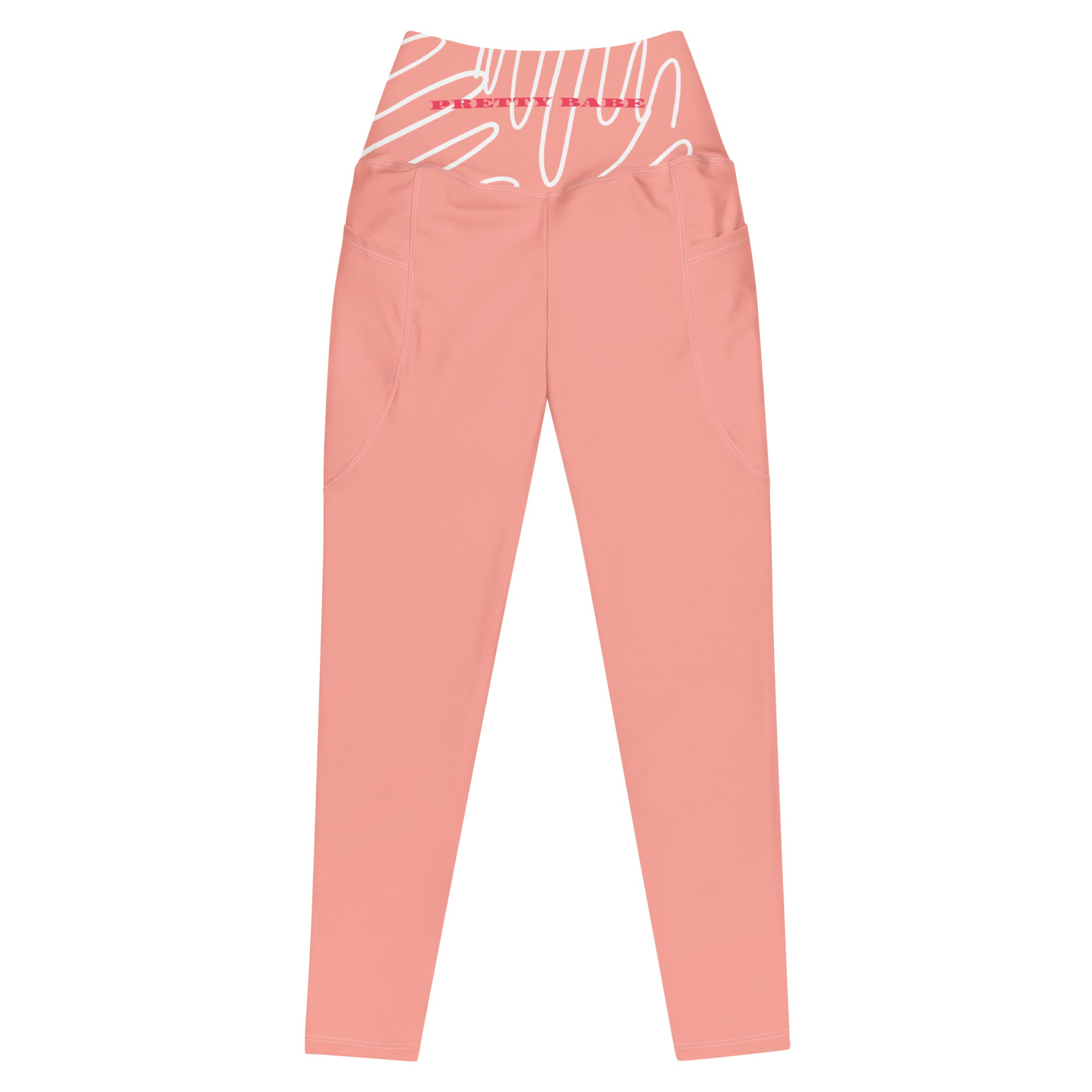 Leggings rose avec poches latérales et bande de taille élastique, vue arrière