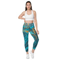 Leggings à poches latérales, bleu turquoise à motif abstrait orange