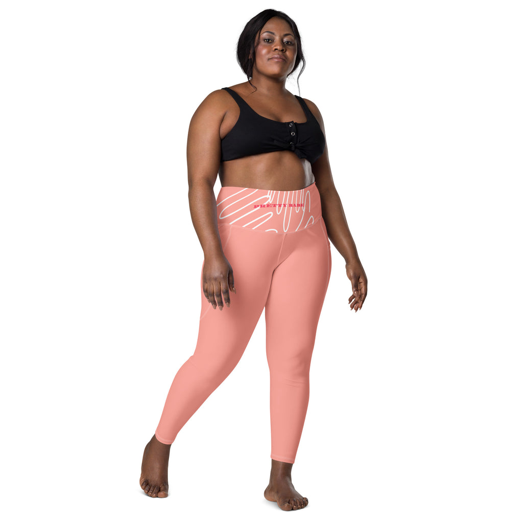 Leggings avec poches SWEET BABY GRAFITTI, rose, vue de face, motif graffiti sur tissu.