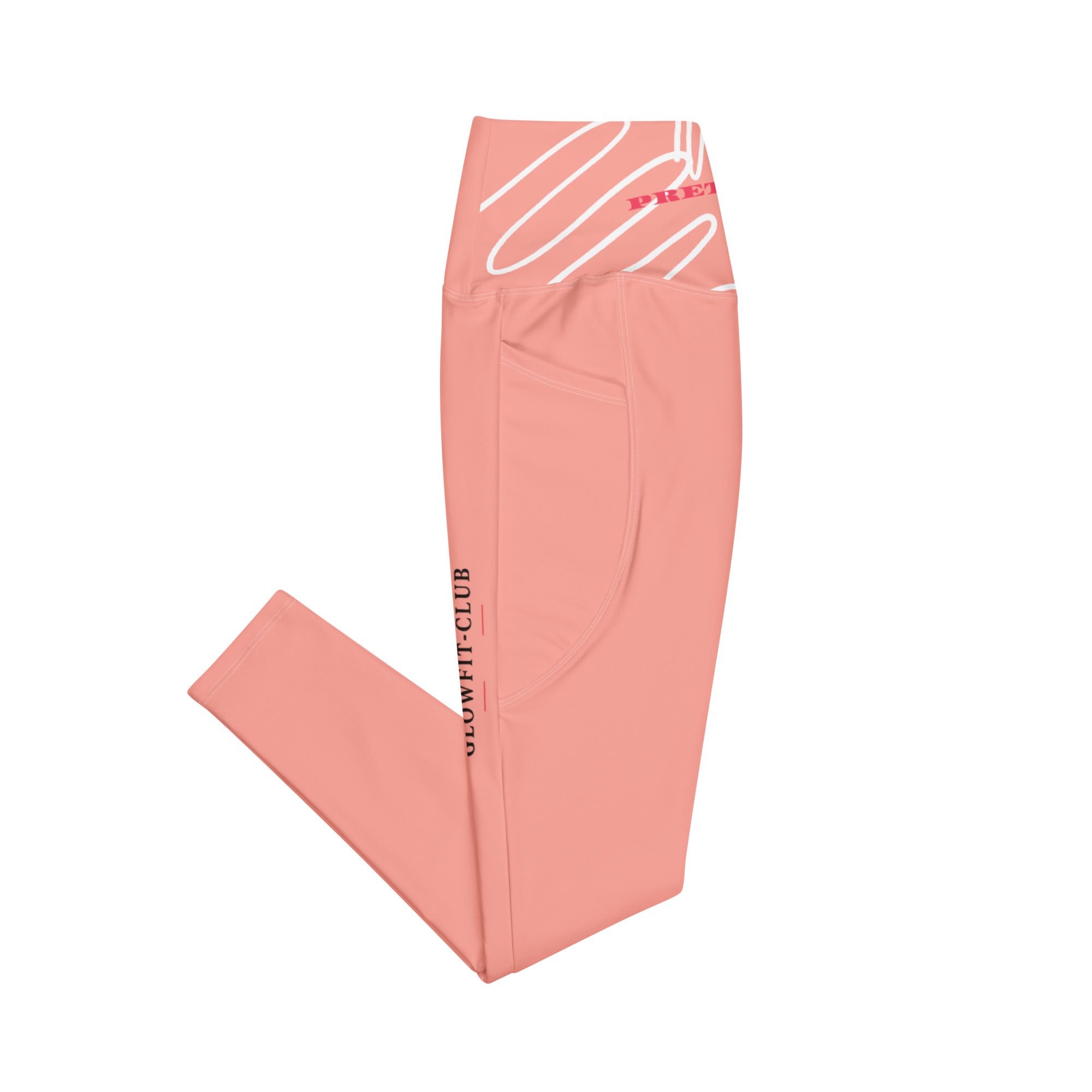 Leggings rose avec poche avant et imprimé vertical sur la cuisse
