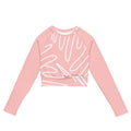 Haut court manches longues rose pâle, imprimé abstrait blanc, coupe courte