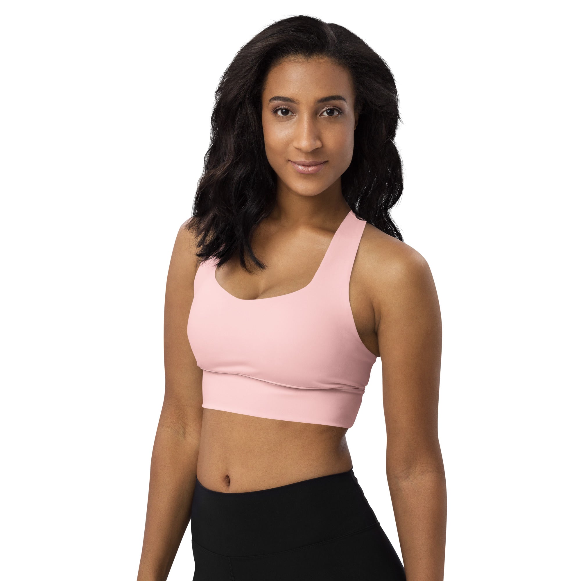 Brassière de sport rose pâle rembourrée, encolure carrée, coupe ajustée