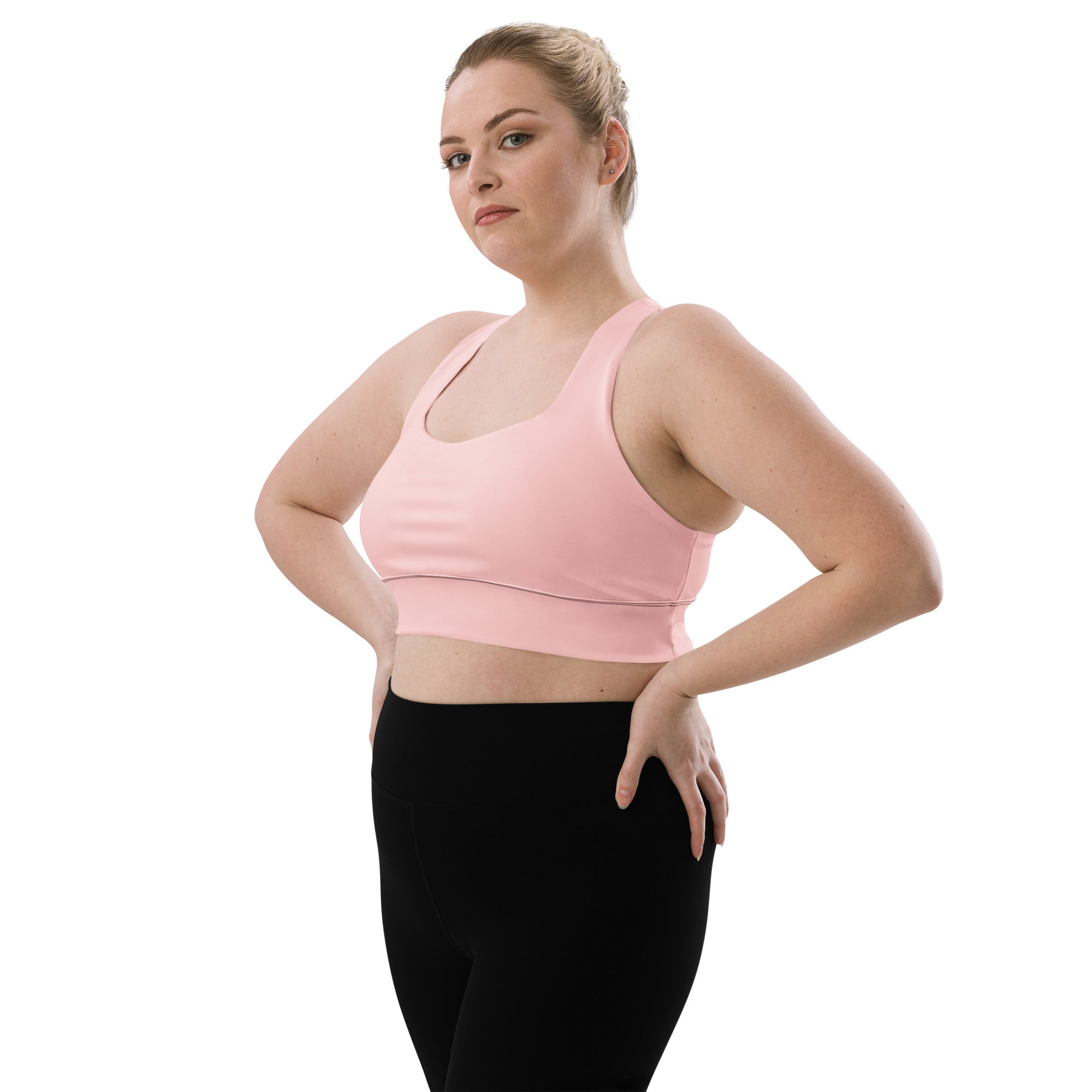 Brassière de sport rose pâle rembourrée, coupe près du corps, bretelles larges