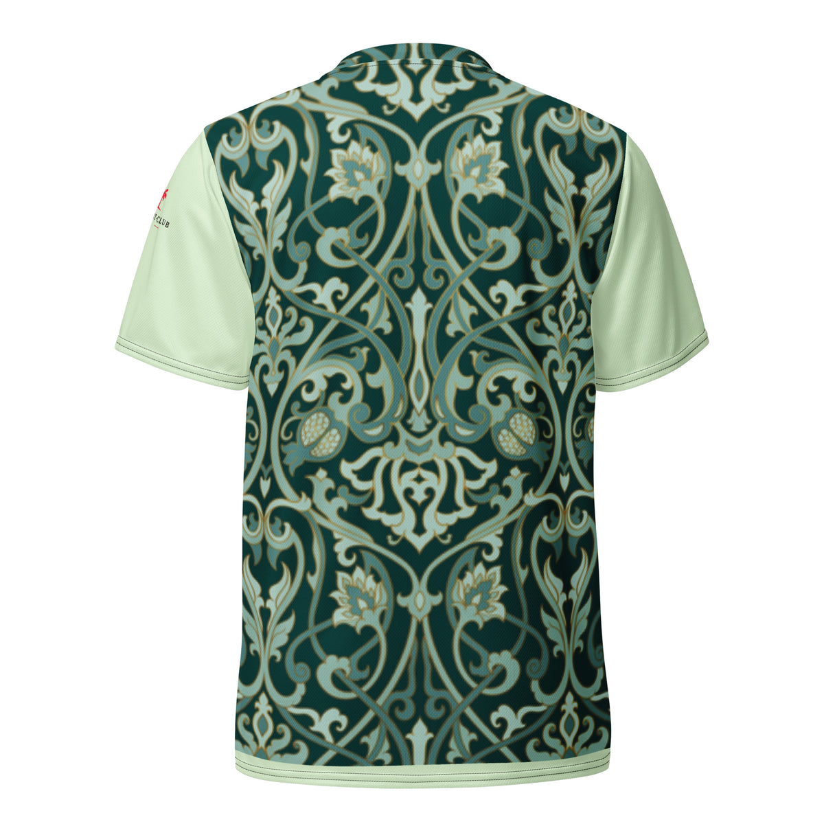 T-shirt homme dos col rond vert clair motifs baroques verts et beige, manches courtes