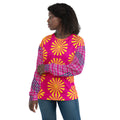 Sweat-shirt fuchsia manches longues à motifs éventails jaune, bleu et rose