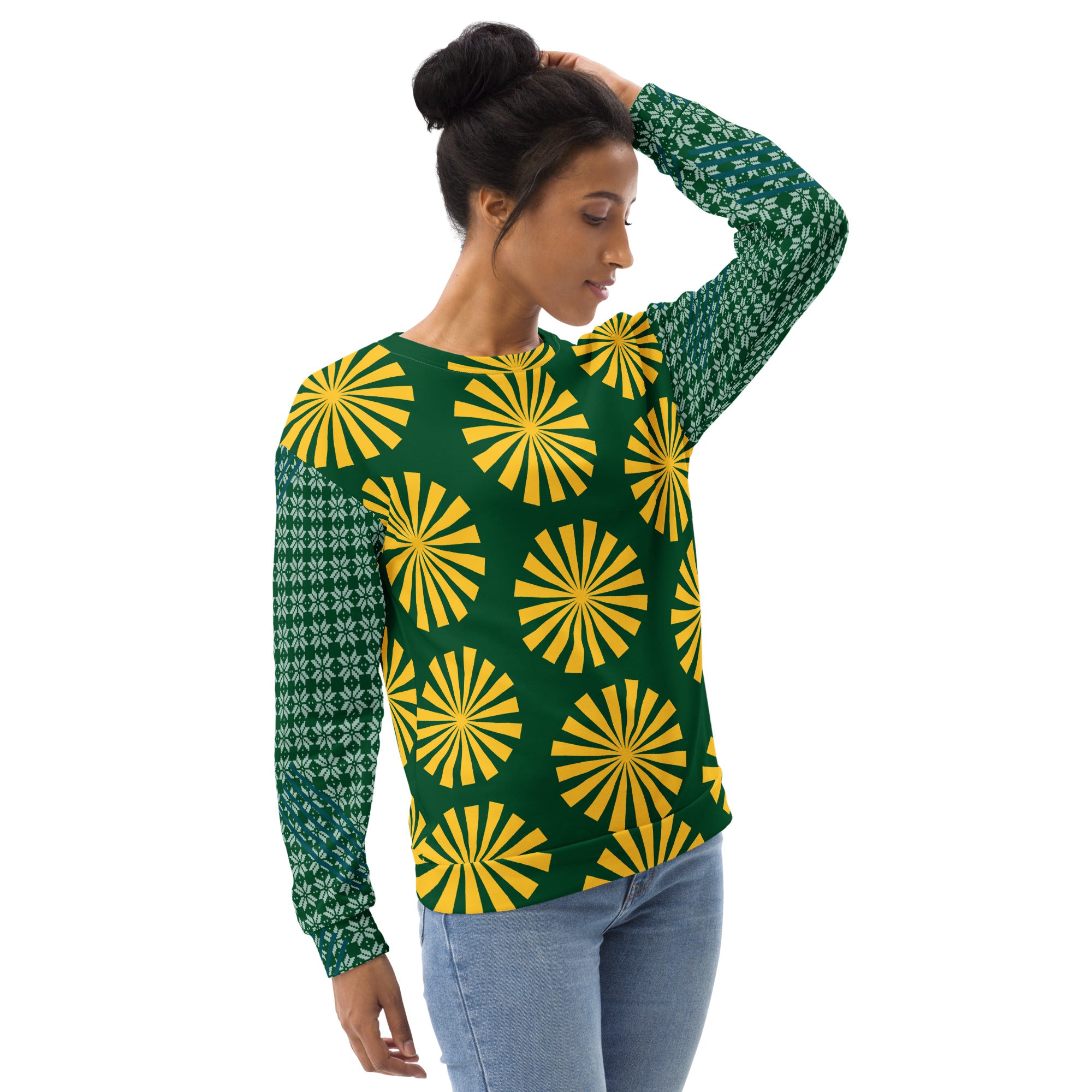 Haut de sweat vert à manches longues, imprimé jaune, vue dos
