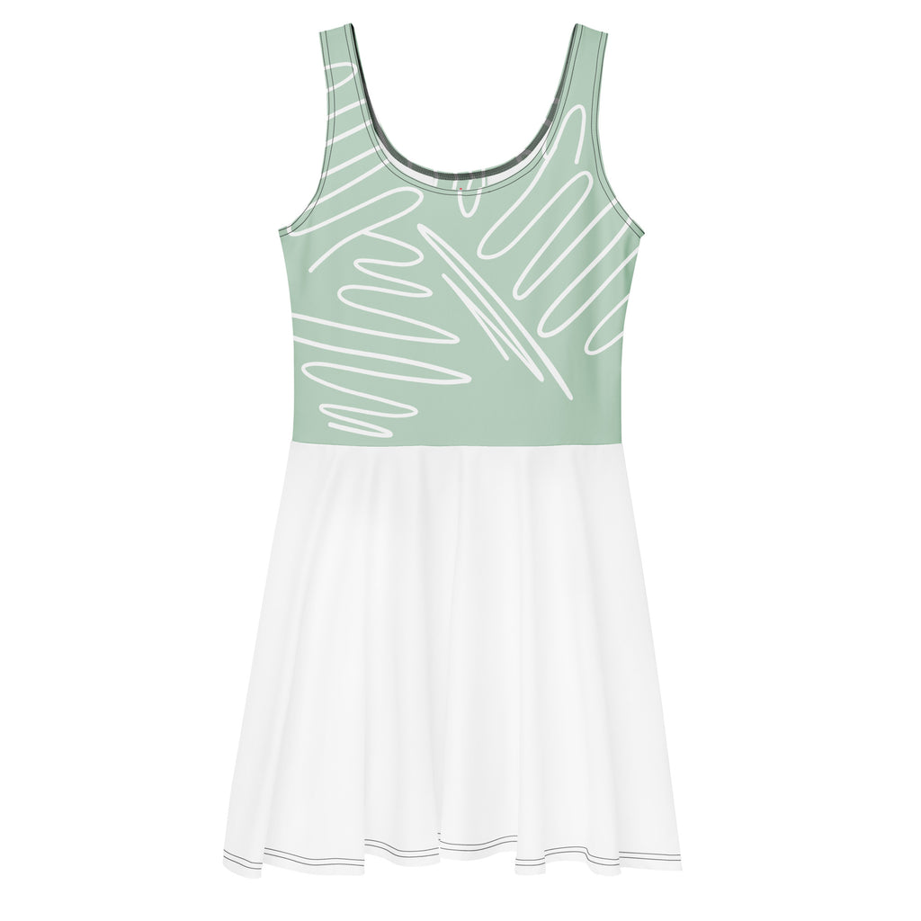 Robe de tennis verte menthe et blanche, sans manches, imprimé sur le haut, jupe évasée