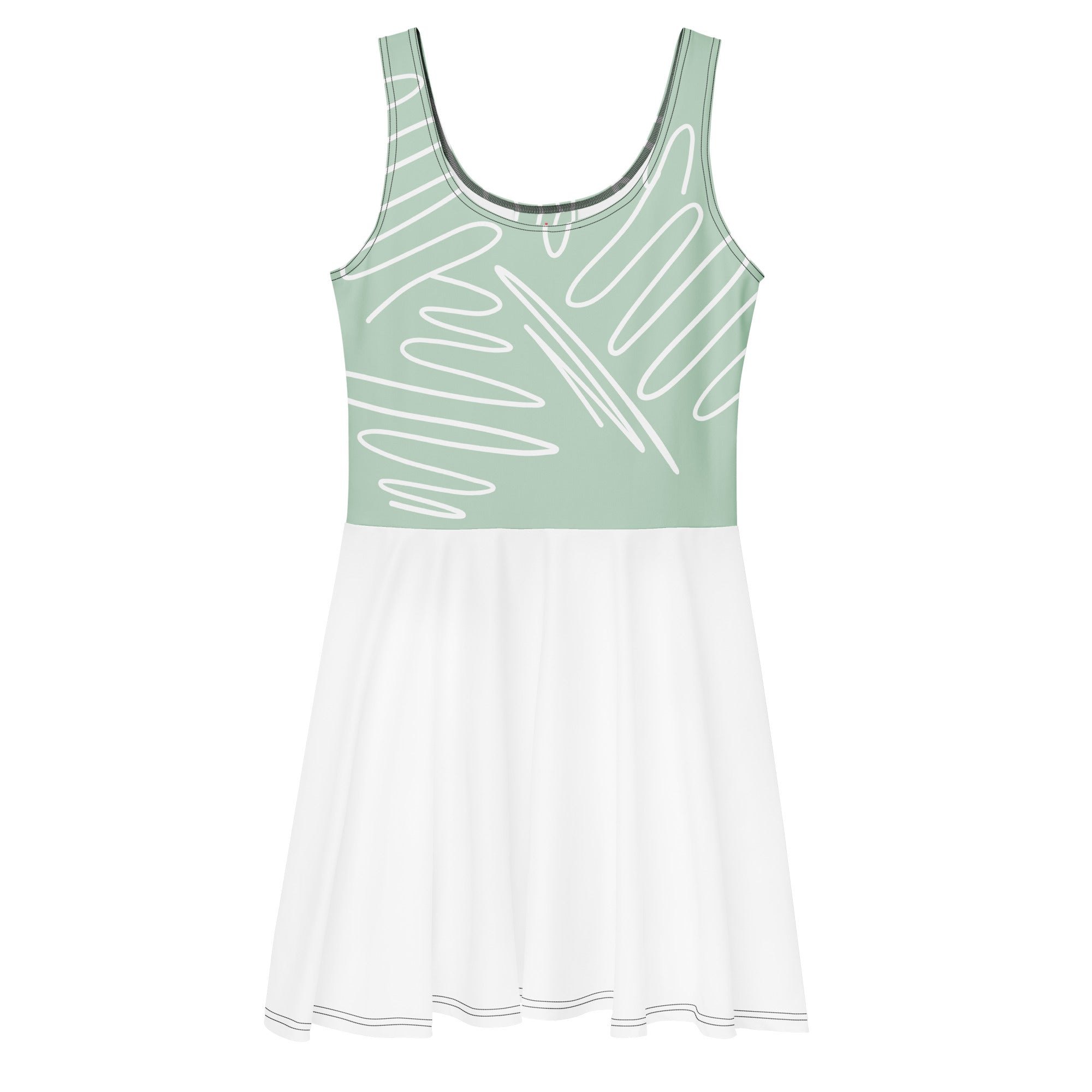 Robe de tennis verte menthe et blanche, sans manches, imprimé sur le haut, jupe évasée