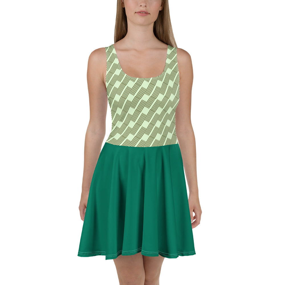 Robe de tennis ICONIC sans manches, haut vert clair à motifs, jupe évasée vert émeraude