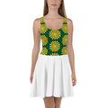 Robe de tennis sans manches à motifs soleil vert et jaune, jupe blanche évasée