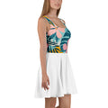 Robe de tennis sans manches, haut imprimé tropical multicolore et jupe blanche évasée