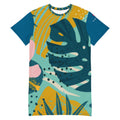Robe T-shirt CORALIA à manches courtes, encolure ronde, motif abstrait bleu/jaune.